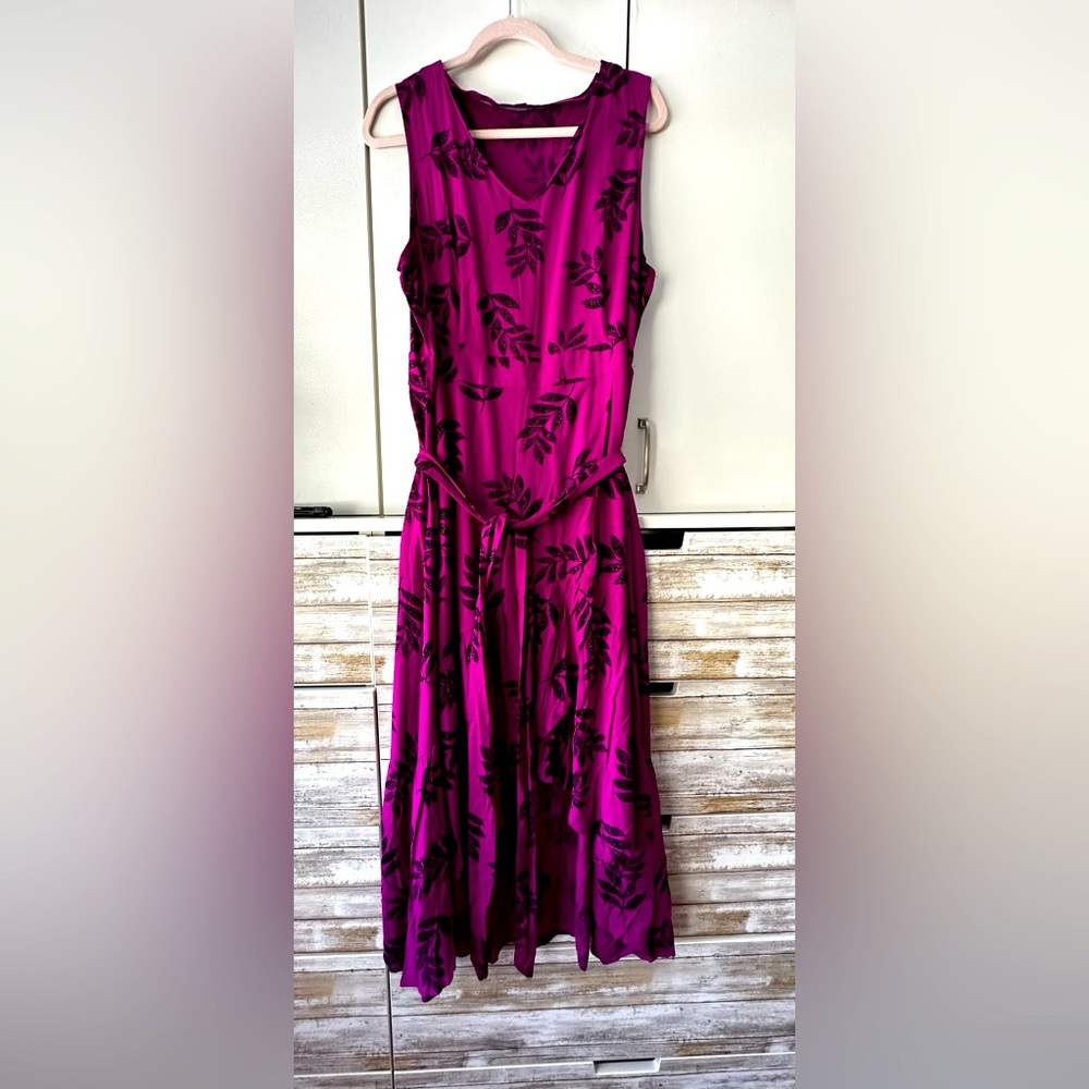 💖 Apt. 9 Faux Wrap Maxi Dress Fuchsia Black Floral Print PXL